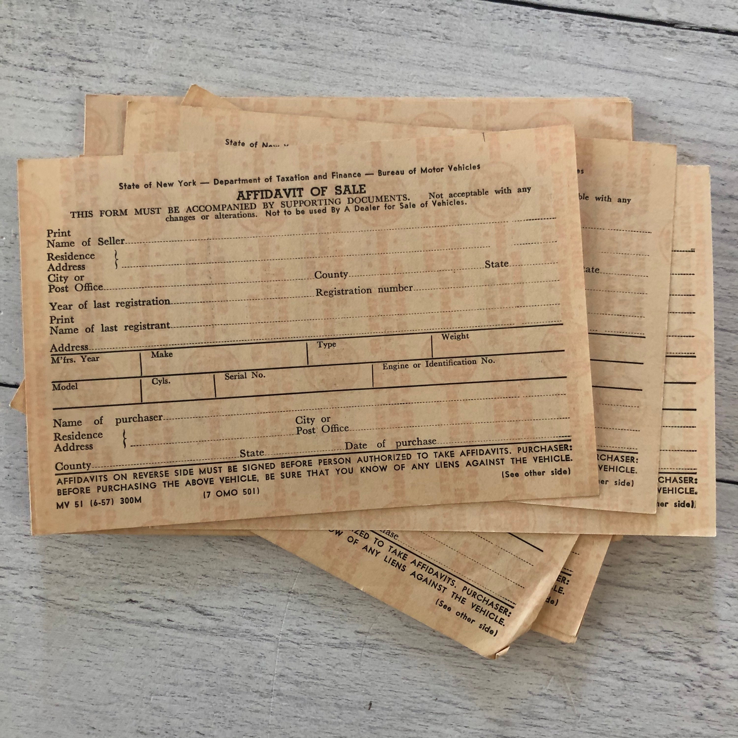 Vintage State of New York Motor Vehicles Affidavit of Sale - Etsy