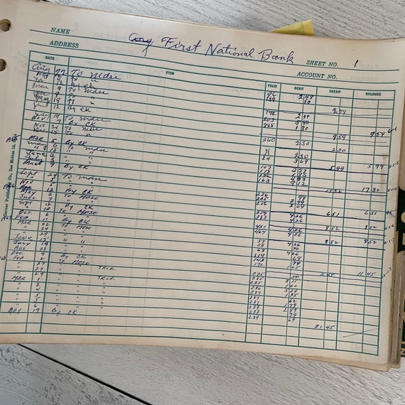 Beautiful Green & White Ledger Sheets by Garner Publishing Co Set of 6 Sheets