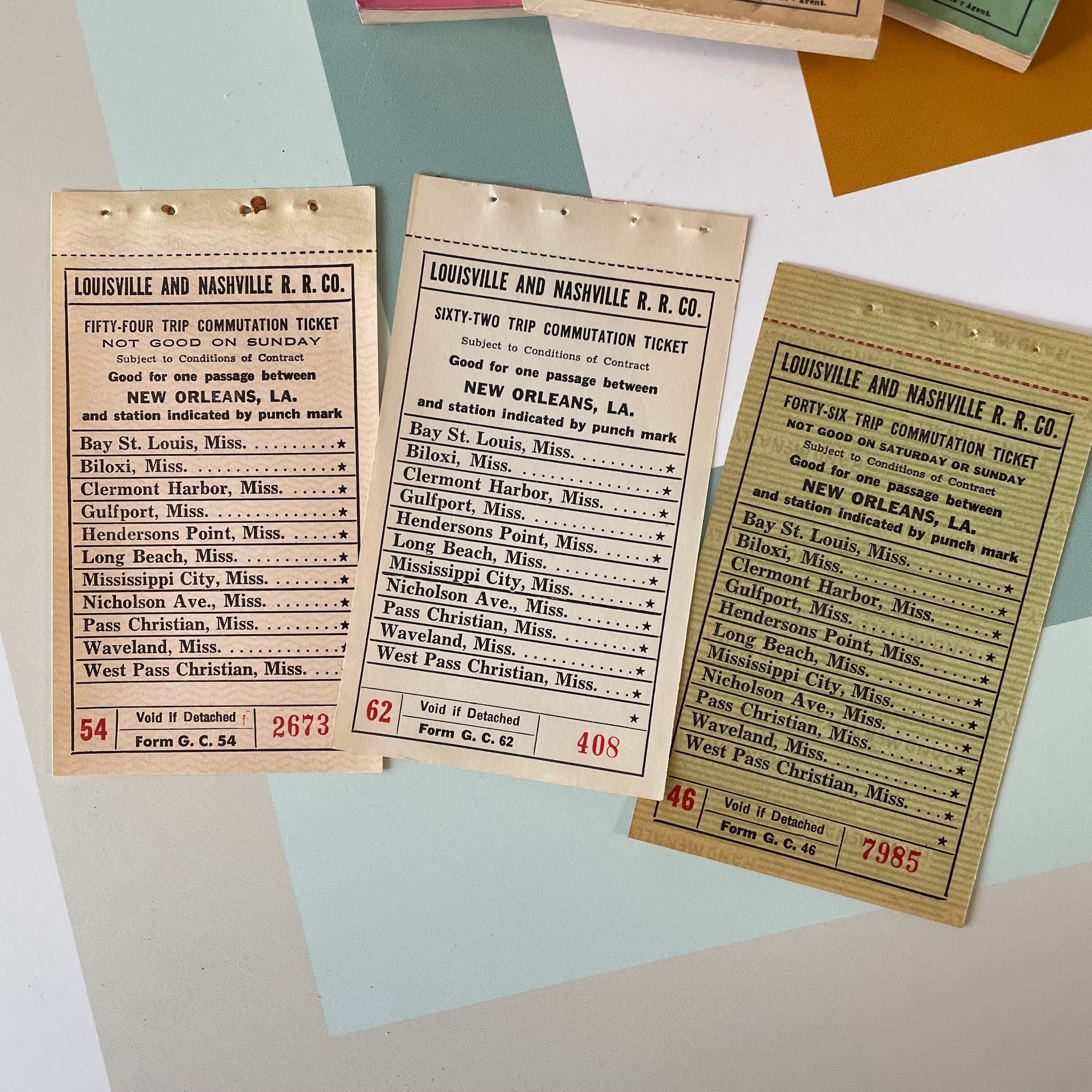 Vintage Louisville & Nashville Railroad Co Tickets Set of 3 Vintage Louisville & Nashville Railroad Co Tickets Set of 3