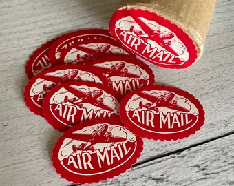Vintage 1940’s Air Mail Gummed Labels set of 3