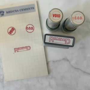 Kies je favoriete vintage zelfinktende stamper! Round VOID, Round C.O.D of RECEIVED