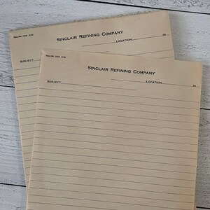 Vintage Sinclair Refining Co. Memorando Membrete 2 hojas