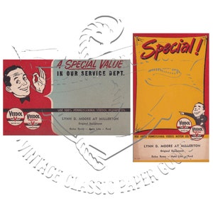 Vintage Veedol Motoröl spezielle Werbung Postkarten 2er Set PNG digitales Bild Clip Art kommerzielle Nutzung