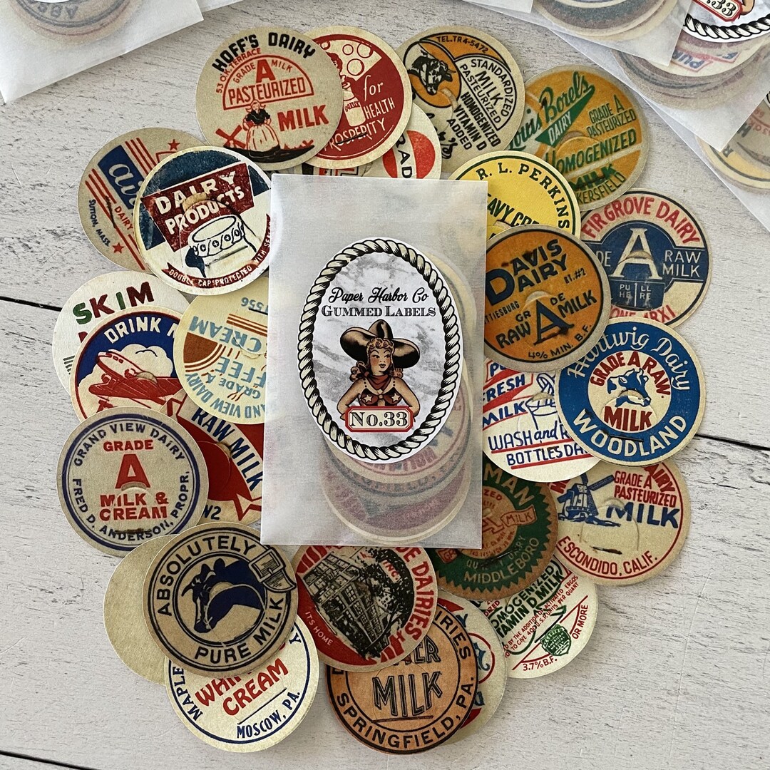 PHC No. 33 Set of 27 Vintage Milk Caps Reproduction Gummed Labels or ...