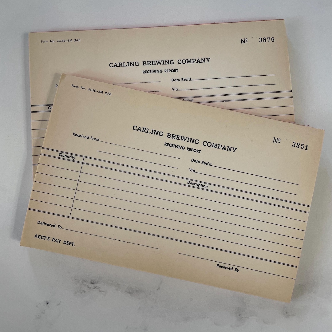 Triplicate Set Vintage Carling Brewing Co Receiving Report Triplicate Set or Full Pad ...