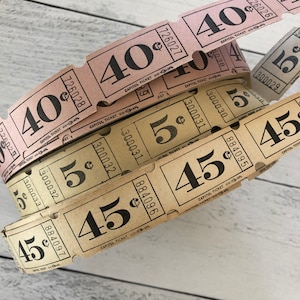 Vintage Capklemmet Tickets set mit 15 Fair Karneval Circus oderRide Tickets