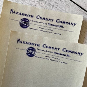 Vintage Nazareth Cement Co Papel de notas con membrete Conjunto de 5 hojas