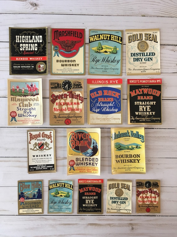 Vintage 1930's - 1940's Whiskey Bourbon Rye Bottle Labels NOS Set