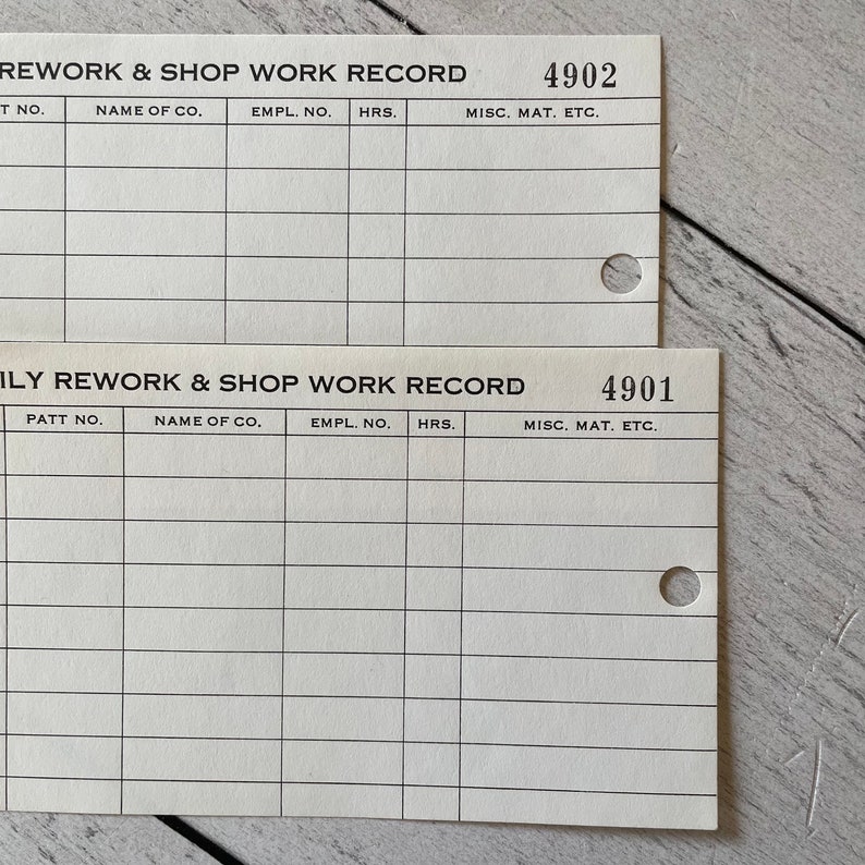 Production Rework Cards Vintage Daily Rework & Shop Work Record Slips Set of 5 - Etsy