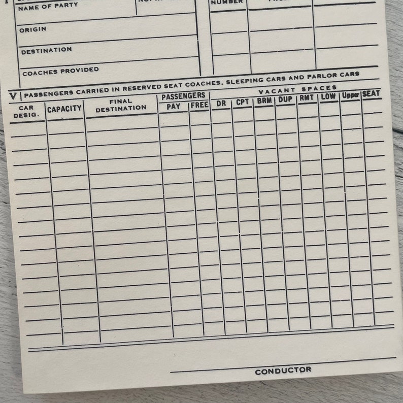 Train Conductor Notebook Example Vintage Conductors Report of Passenger Train Operation and Passengers ...