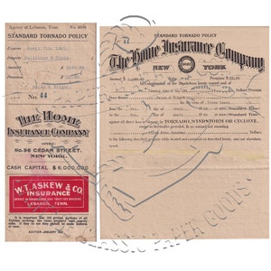 Antike 1923 The Home Versicherung Co 2er Set PNG Digitalbild Clip Art Kommerzielle Nutzung
