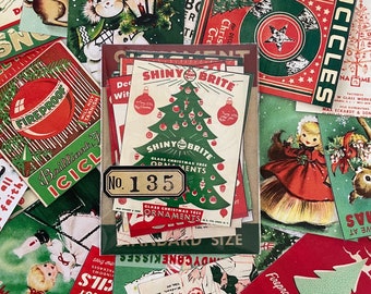 PHC No. 135 Vintage Christmas Red and Green Advertising and Card Fronts Reproduction Gummed Labels or Stickers