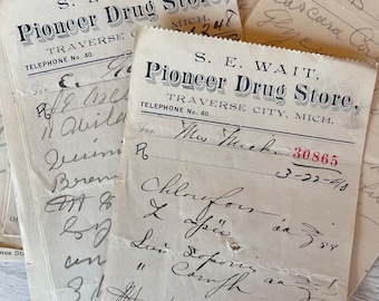 Antique 1880s-90s S.E. Wait Pioneer Drug Store Prescriptions