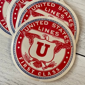 Vintage United States Lines U First Class Label One single luggage label