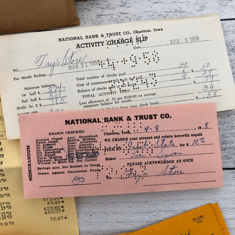 1960\u2019s Business Bank Statements /& Cancelled Checks Ephemera Documents Vintage 1950\u2019s