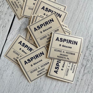 Vintage Gummed Aspirin Apothecary Pharmacy Labels from George H. Heckman, Druggist, Nazareth, PA Single Label