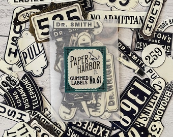 PHC No. 61 Antique Signs Gummed Labels or Stickers! Set of 44 reproduction labels