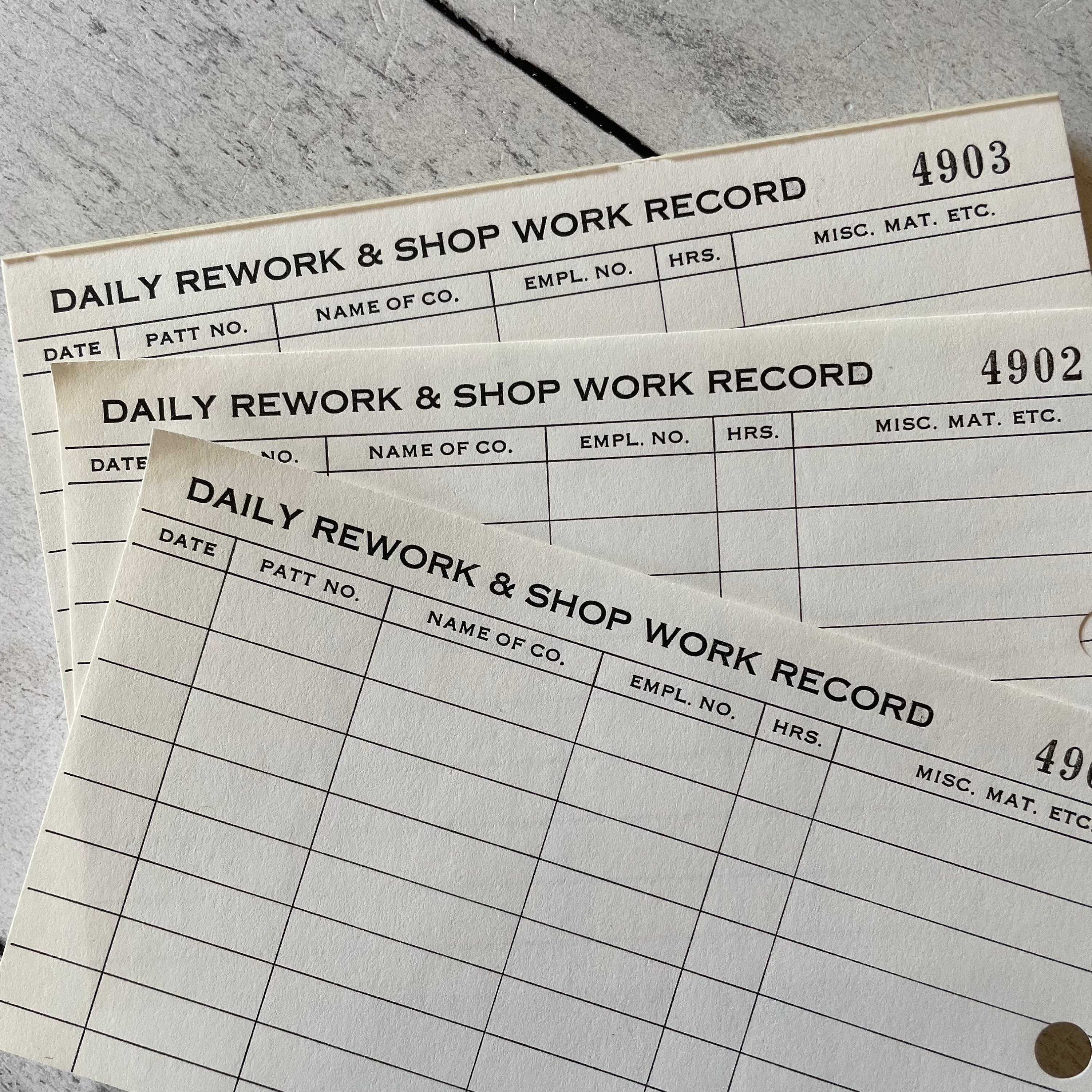 Recording Rework Vintage Daily Rework & Shop Work Record Slips Set of 5 - Etsy