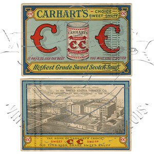 Antieke Carhart's Snuff Advertising Card Front & Back Commerciële Digitale PNG Clip Art