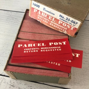 Vintage Dennison Parcel Post Etiquetas engomadas Conjunto de 10