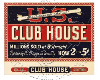 Antique Clubhouse Cigars Tobacco Advertising Label Commercial Digital PNG Clip Art
