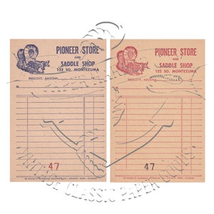 Vintage Pioneer Saddle Shop Receipt Set of 2 PNG Digital Image Clip Art Commercial Use