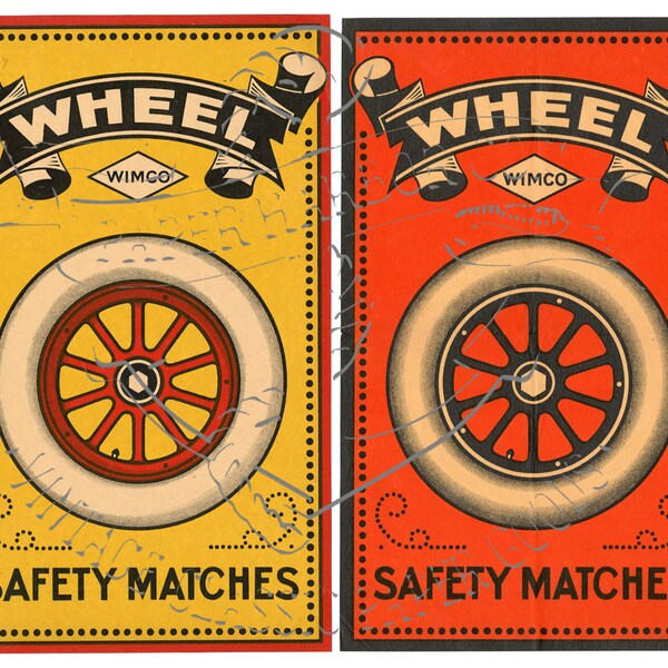 Antique Wheel Matchbox Safety Matches Advertising Labels Commercial Digital PNG Clip Art