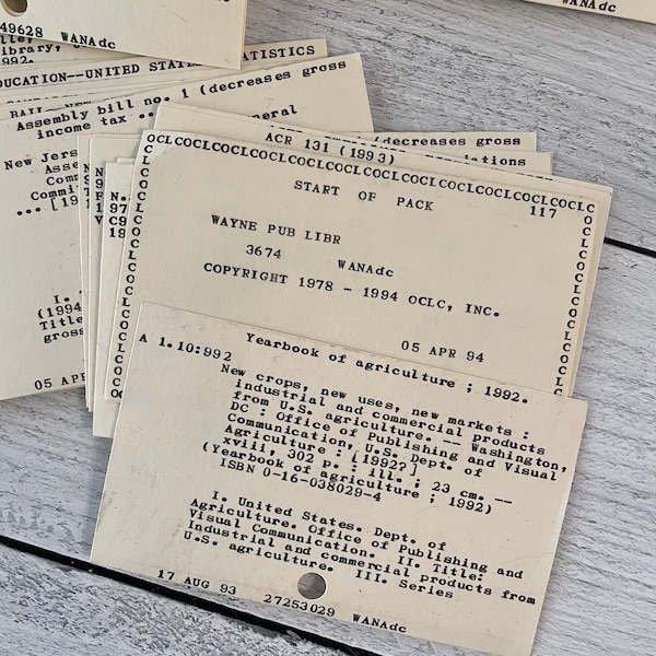 Vintage Library Catalog Cards Set of 5