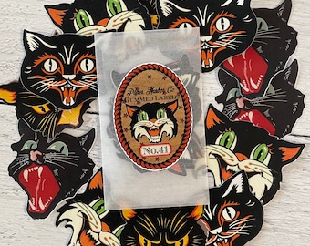 PHC No. 41 Vintage Halloween Black Cats Reproduction Gummed Labels or Stickers Set of 12