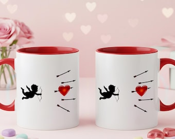 Cupid Valentine Mug, Love Arrow Coffee Mug, Romantic Heart Accent Mug, Valentine Gift for Couple