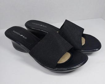 Jaren 90 Y2k Fashion Bug Maat 10 Zwart Plateau Sleehakken Muiltjes Sandalen Boho