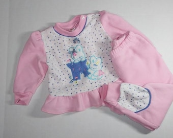 Conjunto vintage de los 80/90 de Lovespun, sudadera y pantalón para 24 meses, estampado de conejos rosas.