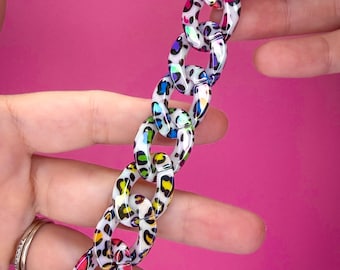Rainbow Leopard Animal Print Link Chain Strap – Interchangeable E-reader, Kindle, Kobo, Phone Accessory