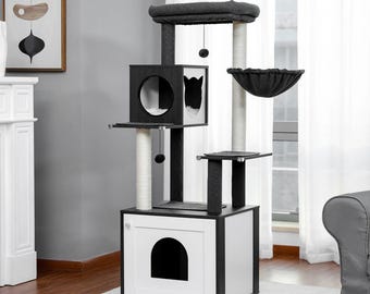 Modern Multi-Level Cat Tree Tower: Sisal Scratching Post, Cozy Hideouts