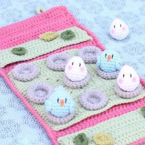 Haakpatroon - Tic Tac Toe Baby Birds Game Board - amigurumispel voor kinderen - digitaal pdf-patroon met tutorials en steekdiagrammen