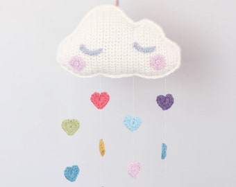 Crochet pattern - Showered with love by Tremendu - amigurumi crochet cloud mobile rainbow hearts, crochet wall hanging, PDF digital pattern