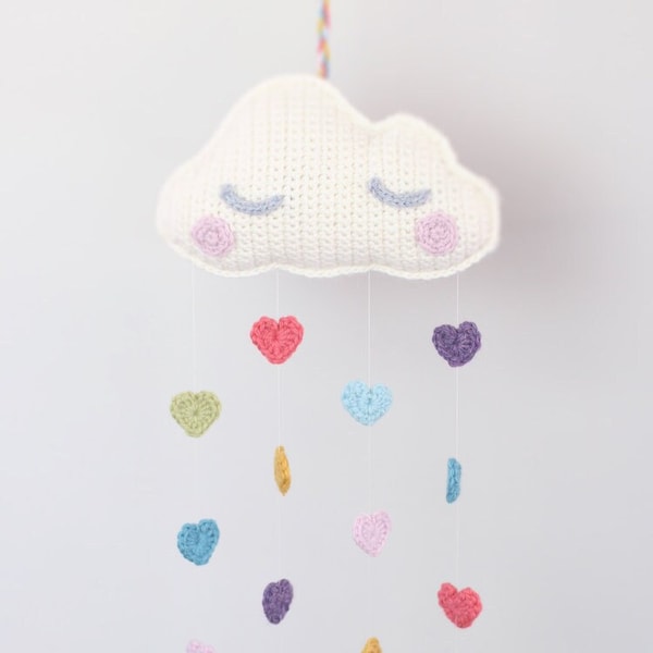 Crochet pattern - Baby Mobile Showered with love - amigurumi cloud and rainbow hearts wall hanging - PDF digital pattern with tutorials