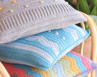 Crochet Pattern - Hygge Pillows Pattern Pack Deal - Home Decor - Zig Zags and Bobbles Square Pillows - PDF DIGITAL DOWNLOAD