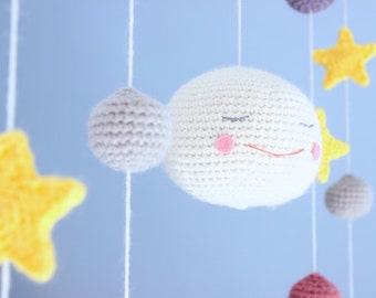 Crochet pattern - Baby Mobile Under the Moon and Stars - Easy amigurumi baby mobile - PDF digital pattern - Instant download