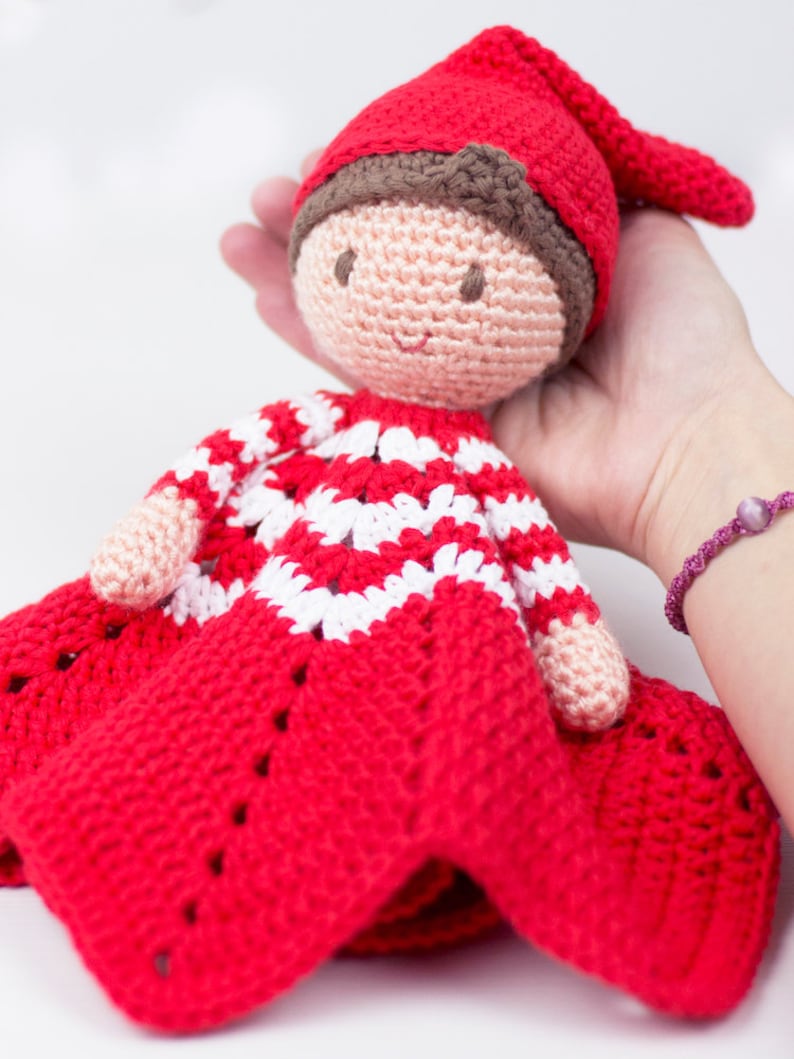 Crochet pattern Christmas Elf lovey by Tremendu amigurumi crochet toy, baby security blanket, PDF digital pattern digital download image 1