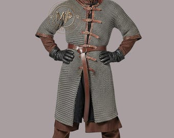 8MM Chainmail Shirt, front open Flat Ring Riveted With Washer half Sleeve Medieval Viking Costume