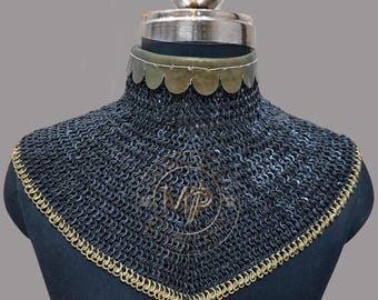 Chainmail Collar: 8mm Flat Ring Riveted With Washer Brass Trim