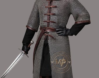 8 mm maliënkolder van zacht staal, middeleeuws Vikingkostuum, LARP-pantser