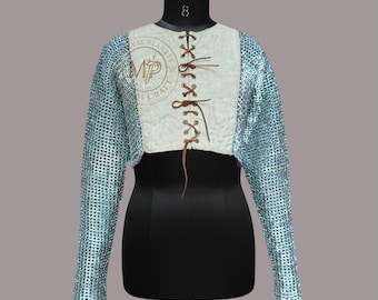 Medieval Chainmail with Gambeson Full Sleeves 9MM Flat Ring Riveted with Washer for SCA LARP Armor