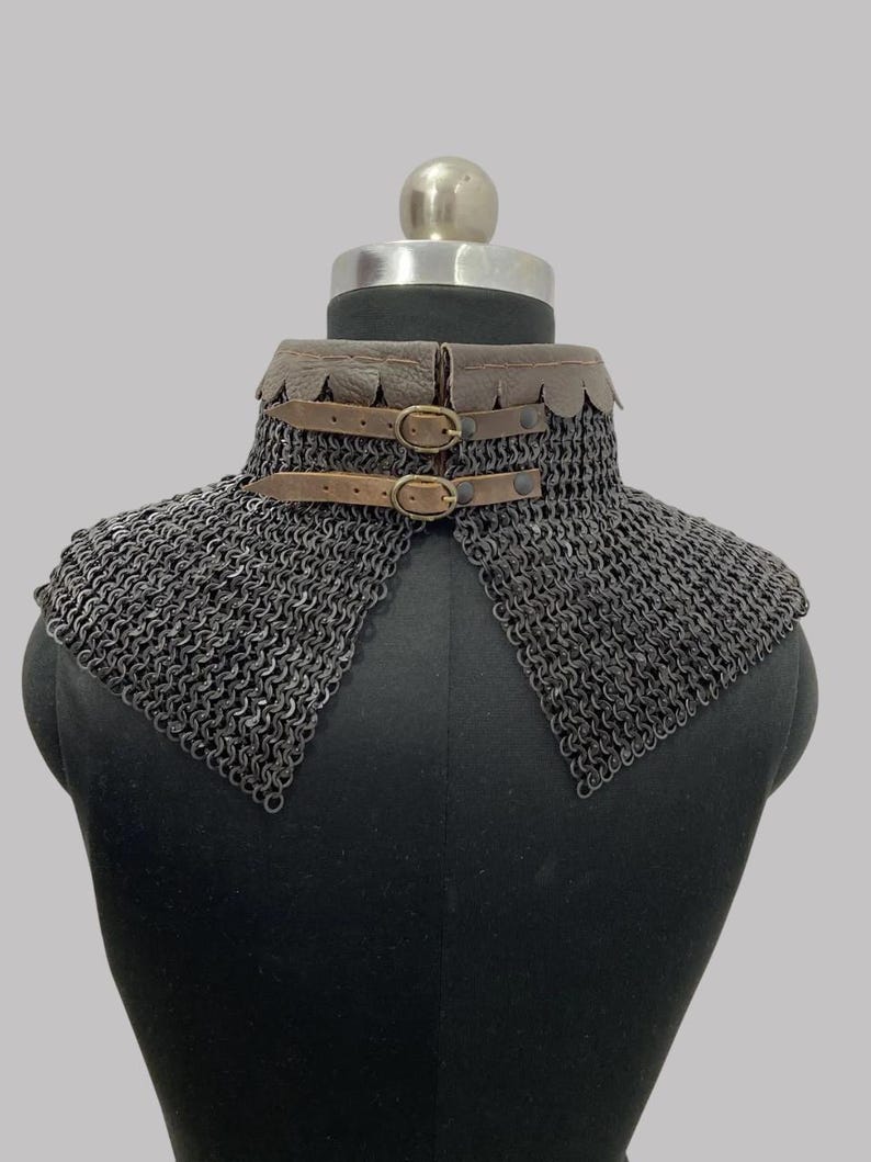 9MM Flat Ring Chainmail Collar, Dome Riveted Mild Steel, Renfaire Larp ...