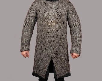 Stainless Steel 9mm Chainmail Shirt– Flat Ring Riveted Armor for LARP, Renaissance Faire