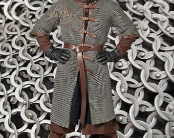 9MM Chainmail Shirt Front Open Flat Ring Dome Riveted, Half Sleeves Costume