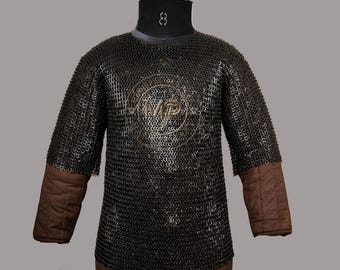 9MM Chainmail Shirt, Flat Ring Riveted With Washer Half Sleeves Larp Costume For Christmas Gifts