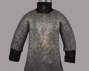 Medieval Chainmail Shirt Half Sleeves , 8mm Flat Ring Riveted With Washer, Halloween costume