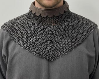 9MM Flat Ring Chainmail Collar, Dome Riveted Mild Steel, Renfaire Larp Costume
